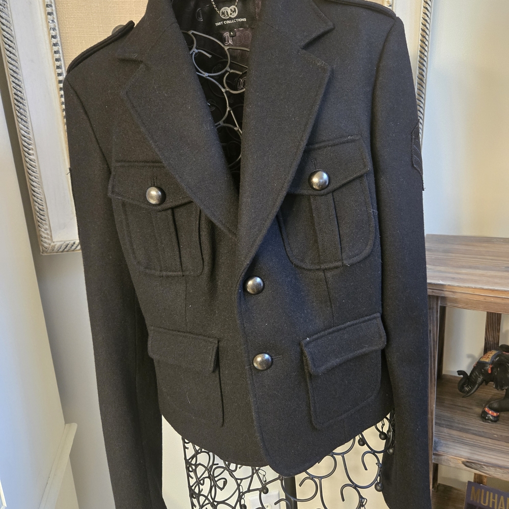 Tart Collections Black Military-Style Wool Blend Blazer Sz L (see measurements):